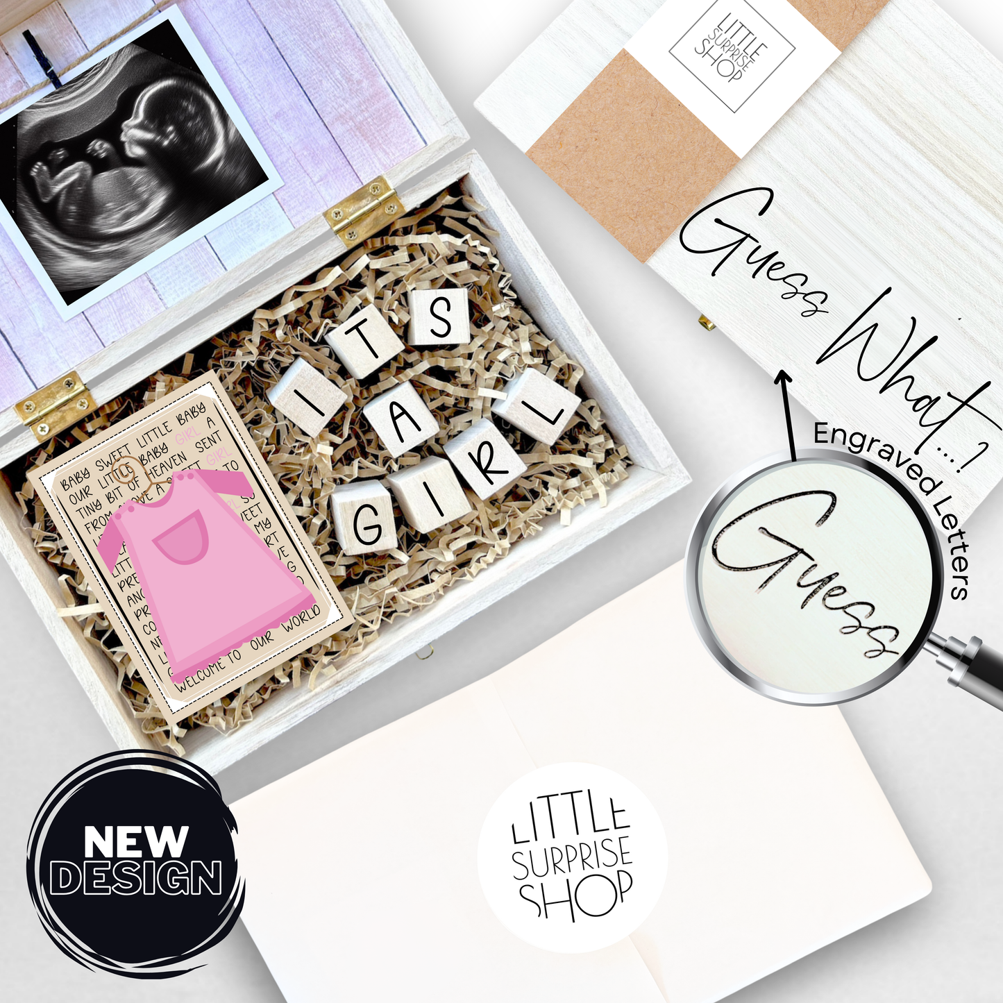 Baby Gender Reveal Gift Box Engraved Personalized Keepsake Baby Shower It's Boy or Girl Surprise Parents To Be Gift for Grandparents