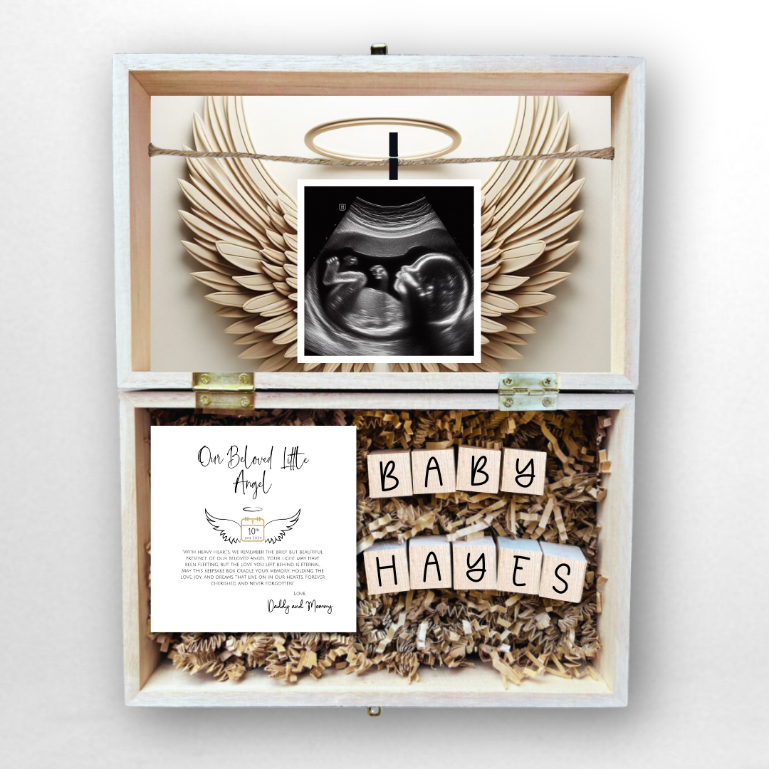 In loving memory of our beloved angel memorial engraved wood gift box pregnancy loss miscarriage comfort remembrance personalized memory keepsake Pregnancy Test Box