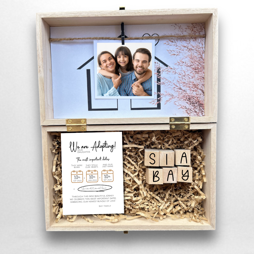 Daughter Adoption Announcement Gift Box Engraved Child Adoption Personalized Keepsake Official Celebration Gotcha Day Parents To be Foster Care