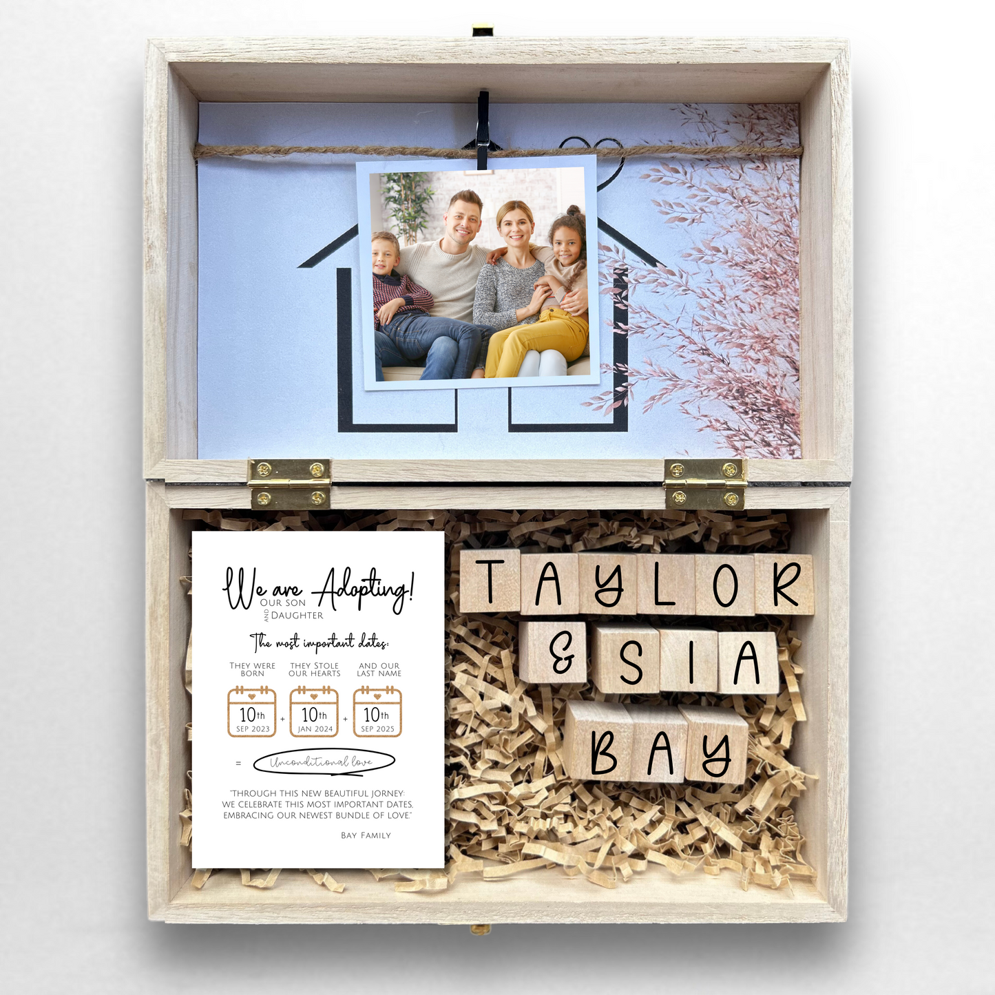 Adoption Announcement Engraved Wooden Gift Box