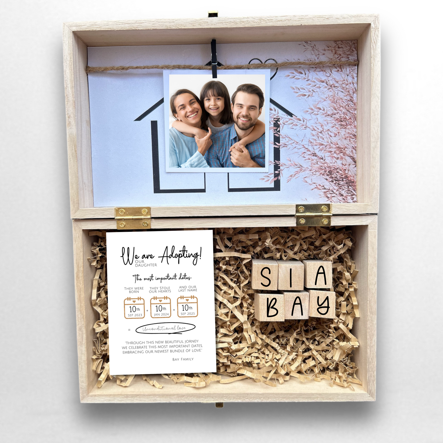 Adoption Announcement Engraved Wooden Gift Box