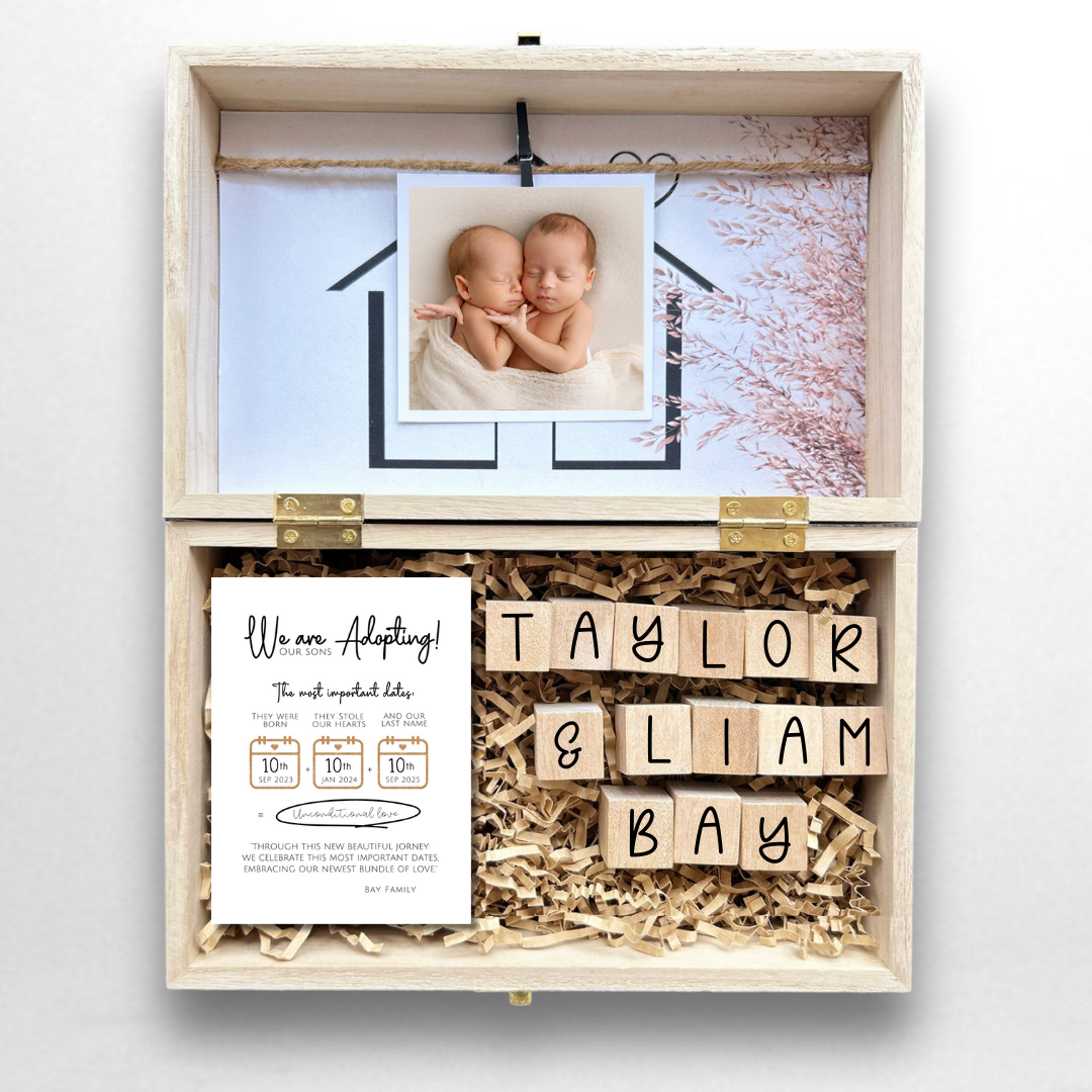 Sons Adoption Announcement Gift Box Engraved Child Adoption Personalized Keepsake Official Celebration Gotcha Day Parents To be Foster Care