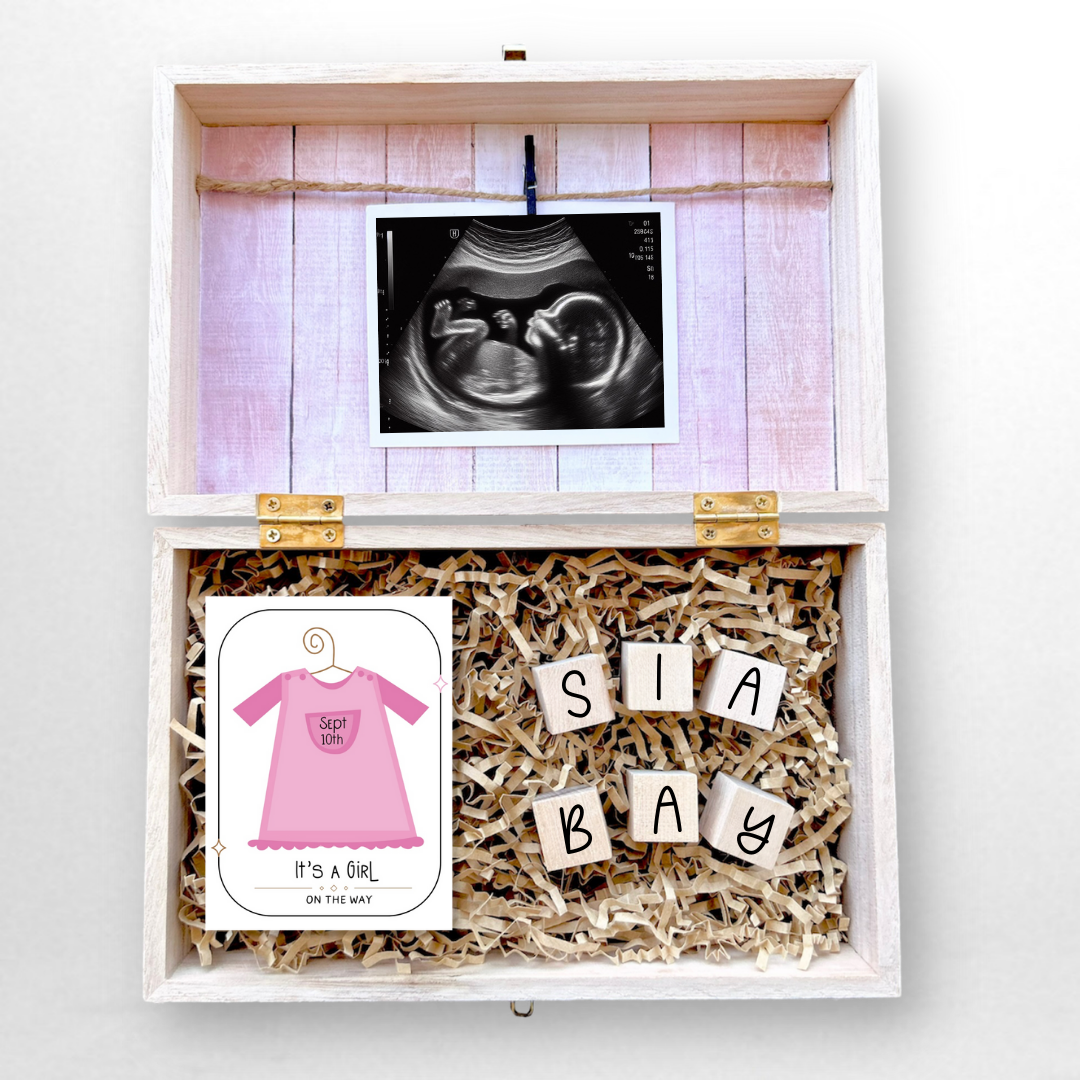 Baby Gender Reveal Gift Box Engraved Personalized Keepsake Baby Shower It's Boy or Girl Surprise Parents To Be Gift for Grandparents