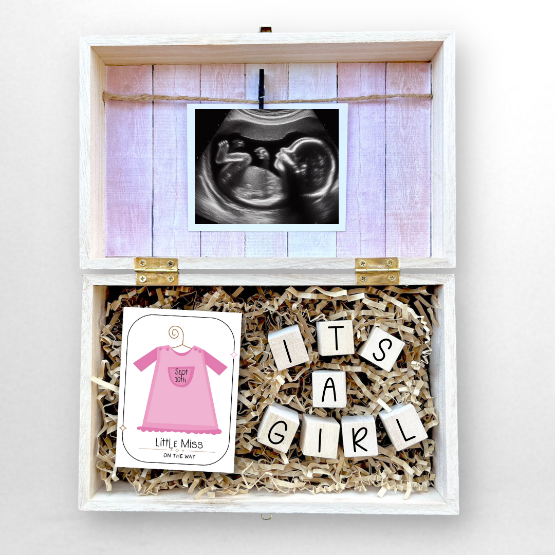 Baby Gender Reveal Gift Box Engraved Personalized Keepsake Baby Shower Its a Boy or Its a Girl Little Miss and Little Buddy Card Surprise Parents To Be Gift for Grandparents