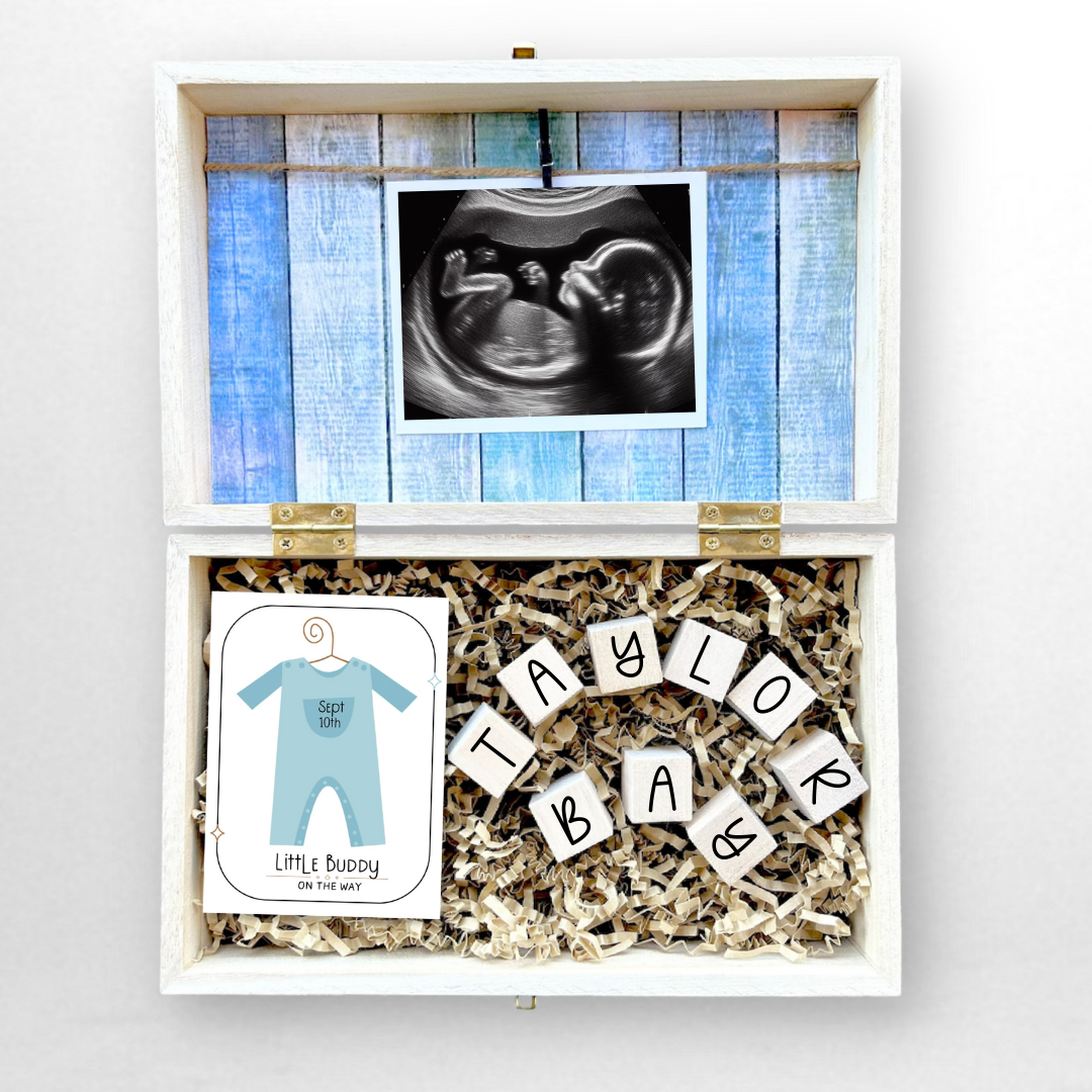 Baby Gender Reveal Gift Box Engraved Personalized Keepsake Baby Shower Its a Boy or Its a Girl Little Miss and Little Buddy Card Surprise Parents To Be Gift for Grandparents
