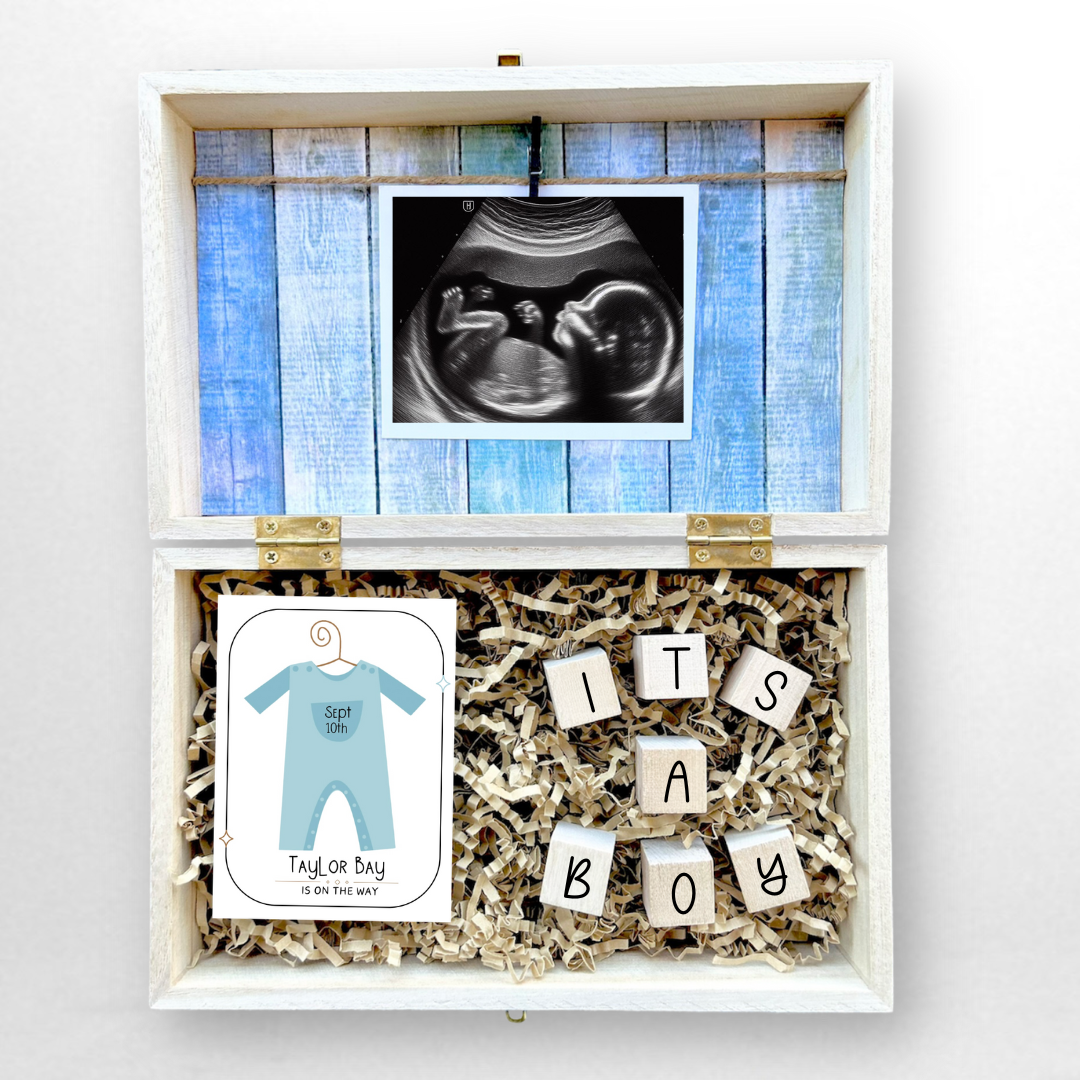 Baby Gender Reveal Gift Box Engraved Personalized Keepsake Baby Shower It's Boy or Girl Surprise Parents To Be Gift for Grandparents