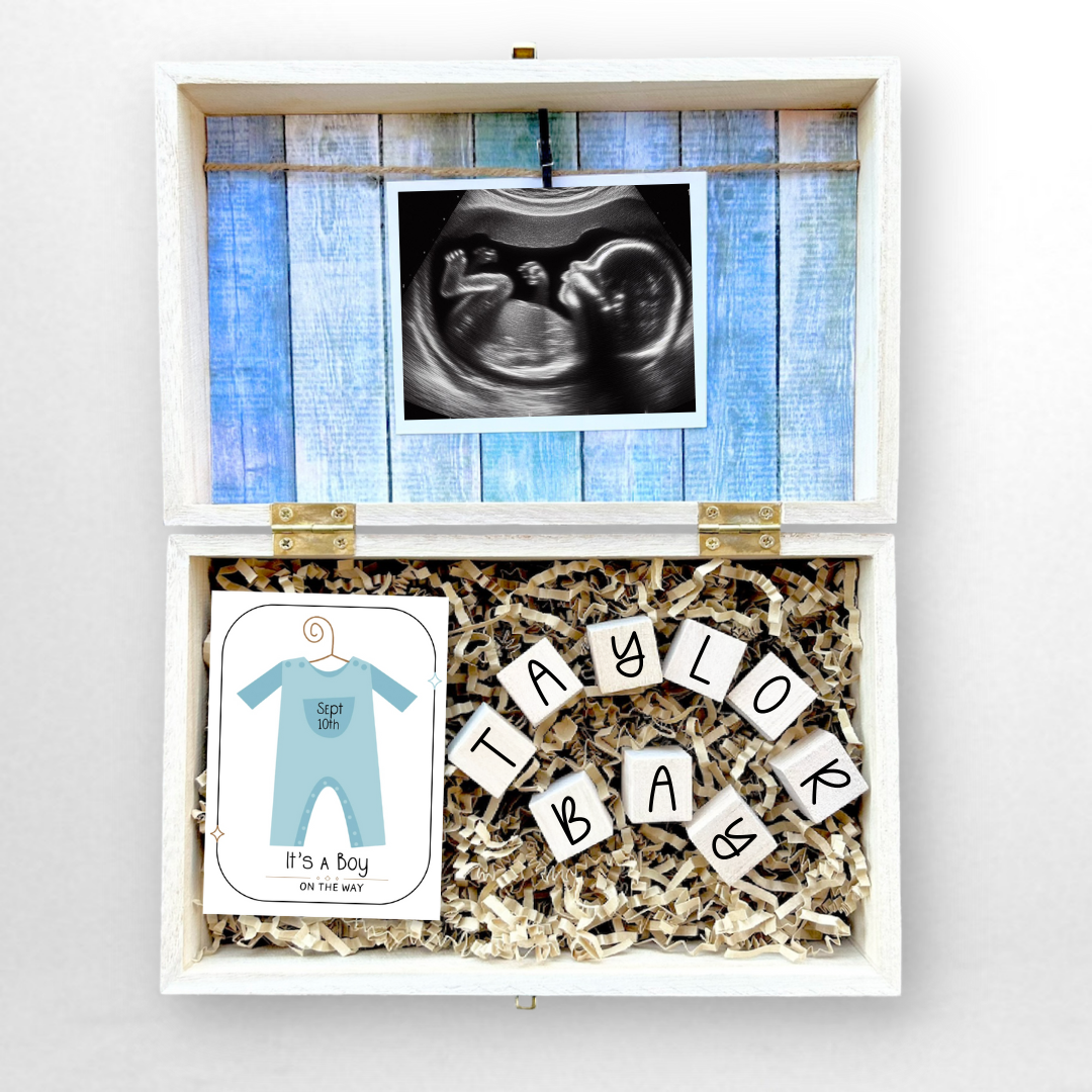 Baby Gender Reveal Gift Box Engraved Personalized Keepsake Baby Shower It's Boy or Girl Surprise Parents To Be Gift for Grandparents