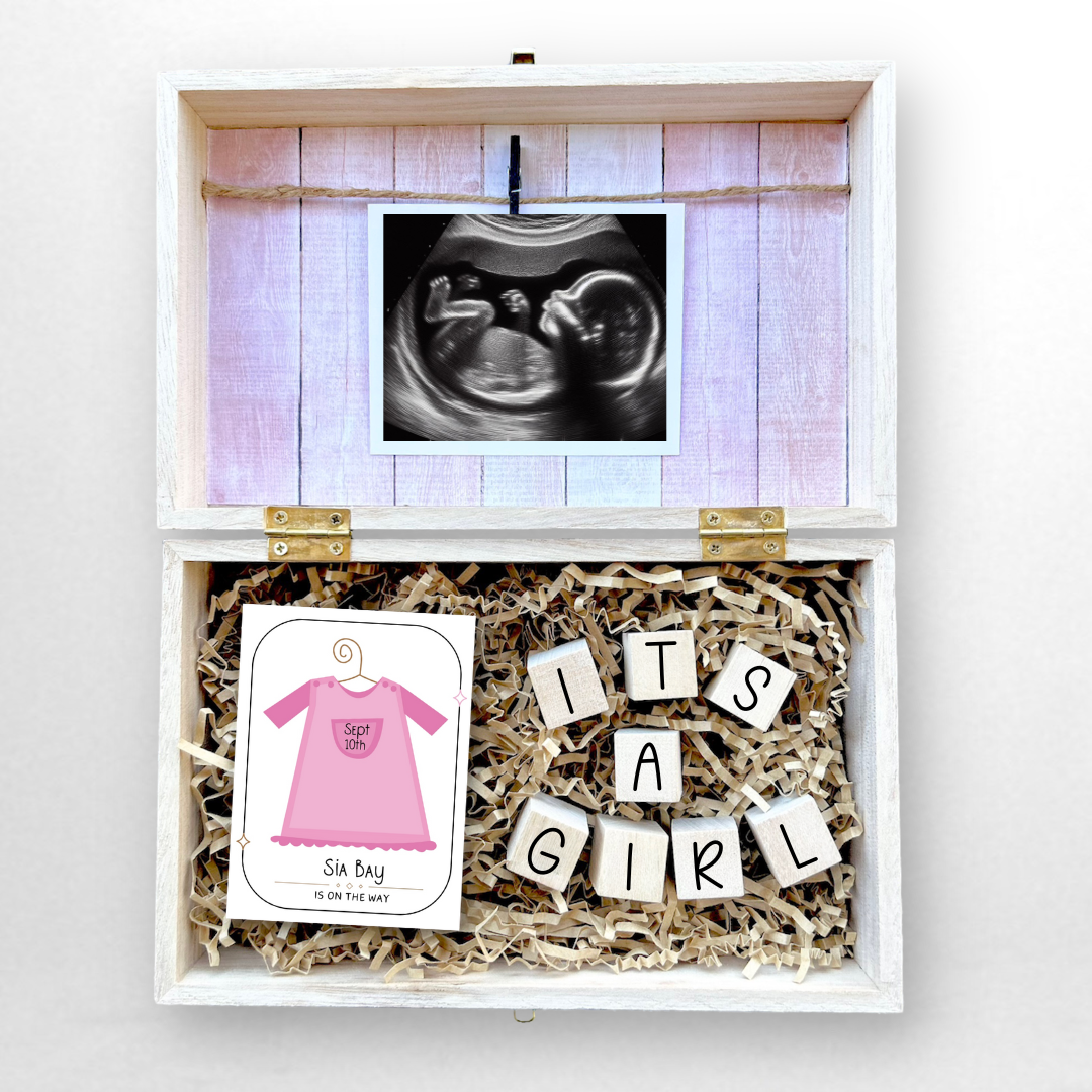 Baby Gender Reveal Gift Box Engraved Personalized Keepsake Baby Shower It's Boy or Girl Surprise Parents To Be Gift for Grandparents